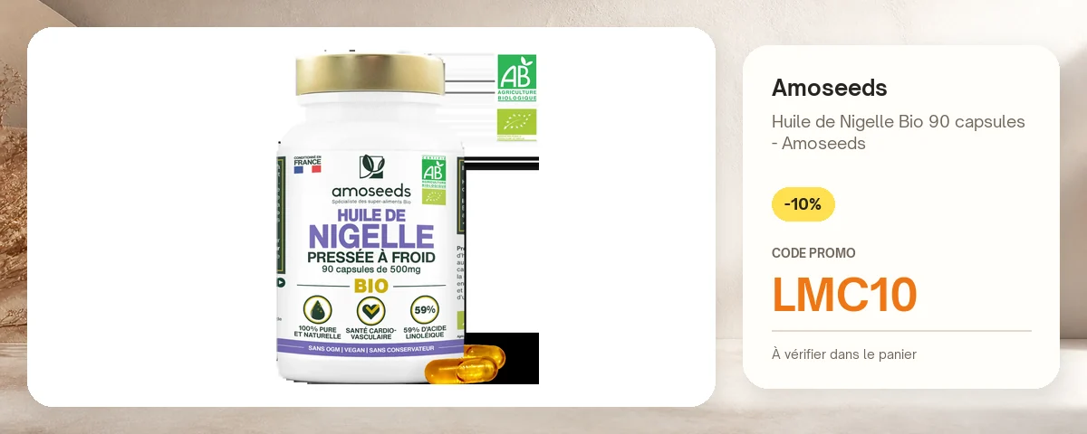 Huile de Nigelle Bio 90 capsules - Amoseeds de Amoseeds avec le code promo LMC10