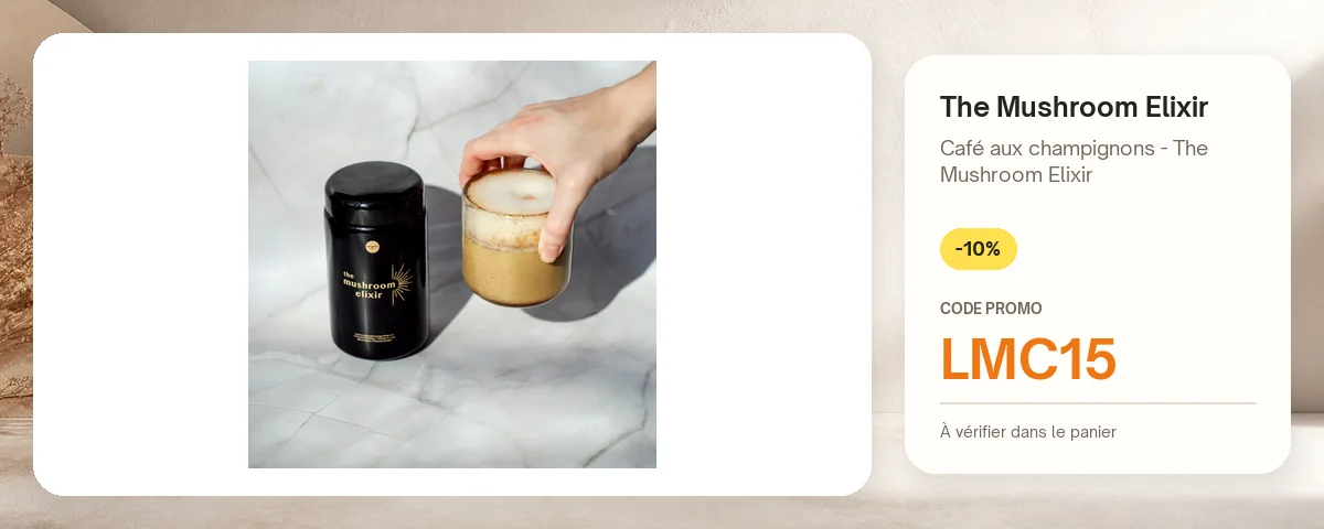 Café aux champignons - The Mushroom Elixir de The Mushroom Elixir avec le code promo LMC15